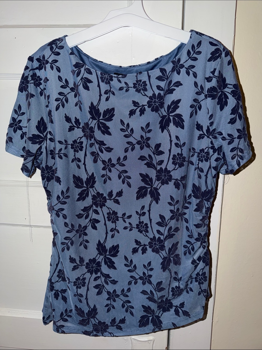 Navy Floral Short-Sleeve Women's Blouse